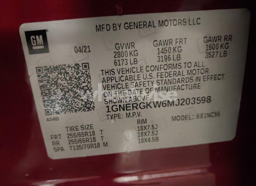 Photo 9 of 2021 Chevrolet Traverse FWD LT CLOTH (VIN 1GNERGKW6MJ203598)