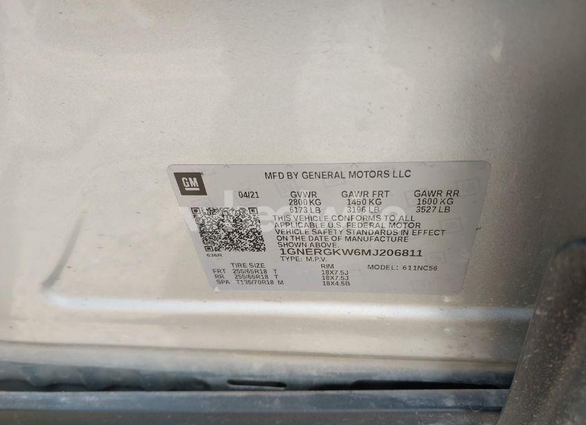Photo 9 of 2021 Chevrolet Traverse FWD LT CLOTH (VIN 1GNERGKW6MJ206811)