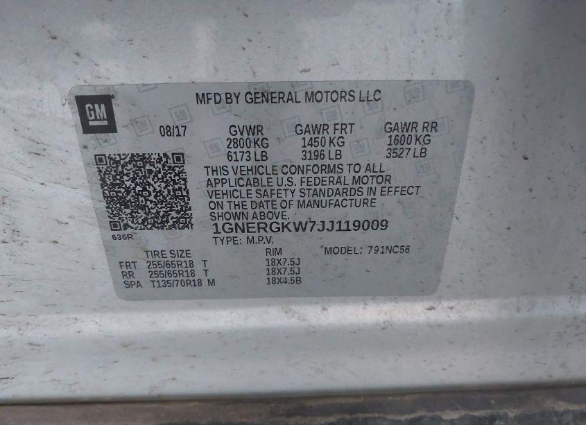 Photo 9 of 2018 Chevrolet Traverse 1LT (VIN 1GNERGKW7JJ119009)