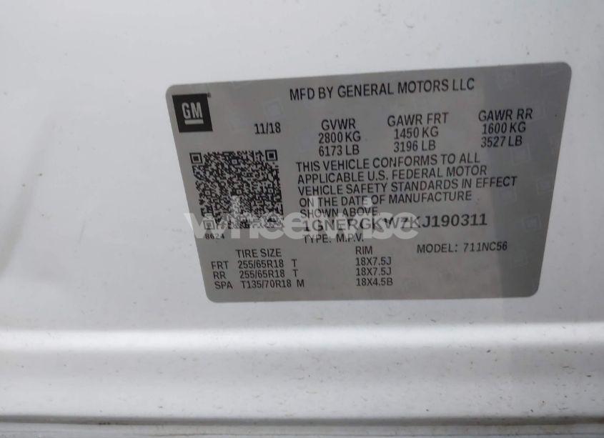 Photo 9 of 2019 Chevrolet Traverse 1LT (VIN 1GNERGKW7KJ190311)