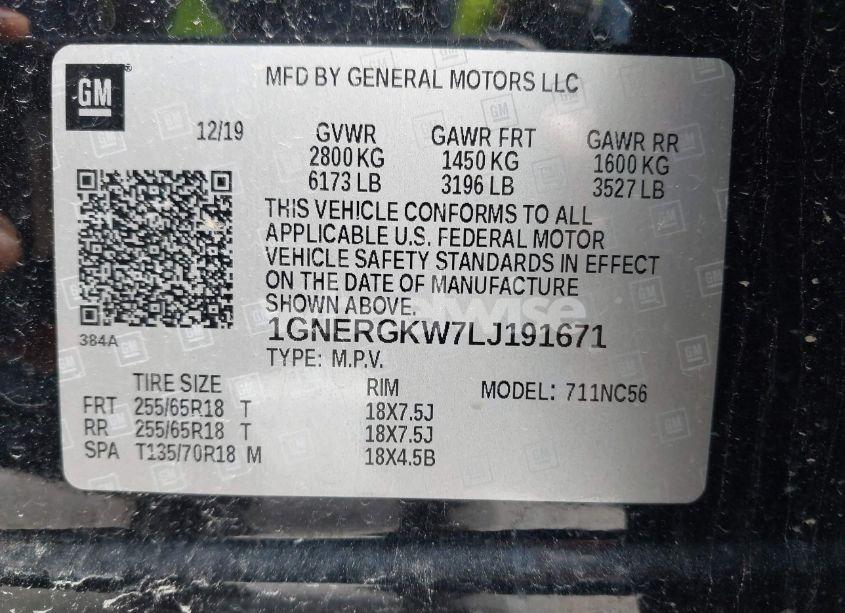 Photo 9 of 2020 Chevrolet Traverse FWD LT CLOTH (VIN 1GNERGKW7LJ191671)