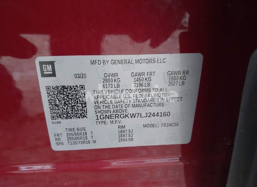 Photo 9 of 2020 Chevrolet Traverse FWD LT CLOTH (VIN 1GNERGKW7LJ244160)