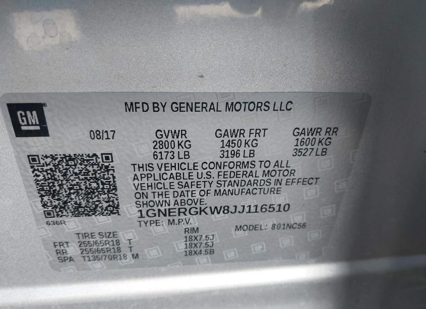 Photo 9 of 2018 Chevrolet Traverse 1LT (VIN 1GNERGKW8JJ116510)