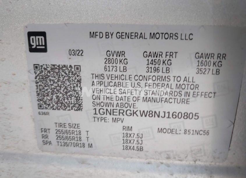 Photo 9 of 2022 Chevrolet Traverse FWD LT CLOTH (VIN 1GNERGKW8NJ160805)