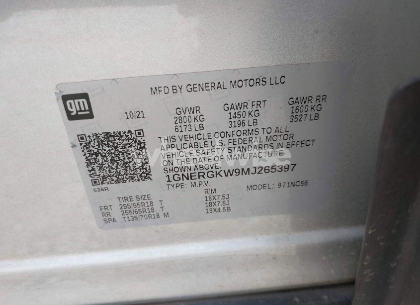 Photo 9 of 2021 Chevrolet Traverse FWD LT CLOTH (VIN 1GNERGKW9MJ265397)