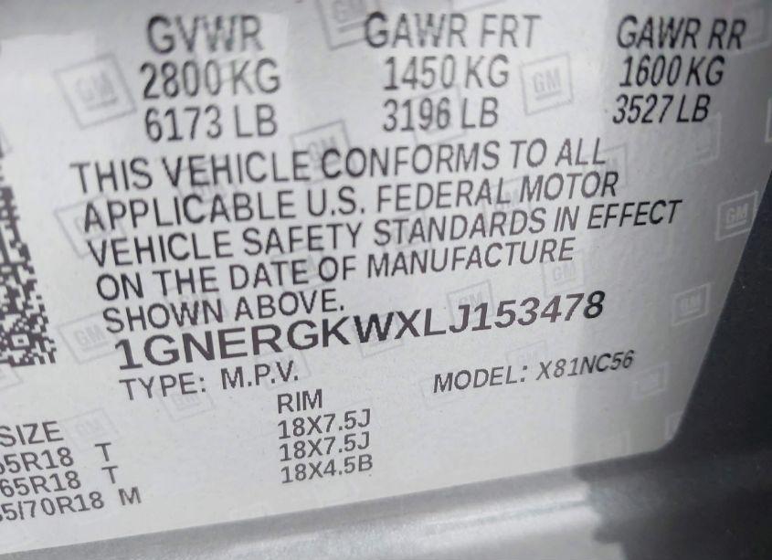 Photo 9 of 2020 Chevrolet Traverse FWD LT CLOTH (VIN 1GNERGKWXLJ153478)