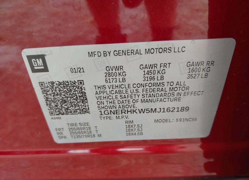 Photo 9 of 2021 Chevrolet Traverse FWD LT LEATHER (VIN 1GNERHKW5MJ162189)