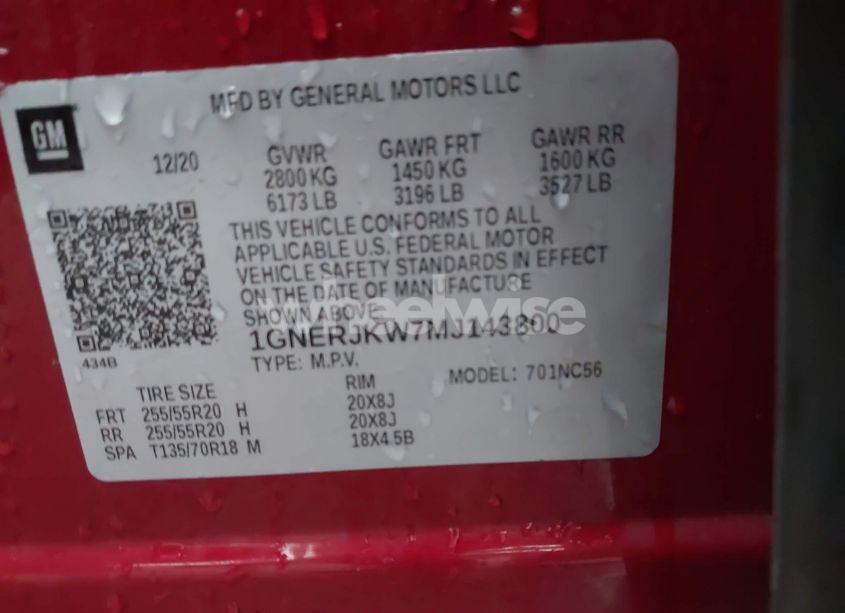 Photo 9 of 2021 Chevrolet Traverse RS (VIN 1GNERJKW7MJ143800)