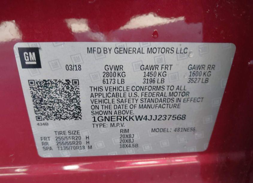 Photo 9 of 2018 Chevrolet Traverse PREMIER (VIN 1GNERKKW4JJ237568)