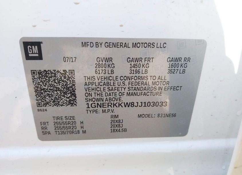 Photo 9 of 2018 Chevrolet Traverse PREMIER (VIN 1GNERKKW8JJ103033)