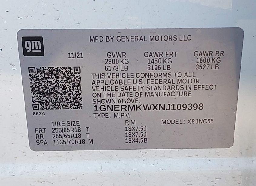 Photo 9 of 2022 Chevrolet Traverse FWD 2FL CLOTH (VIN 1GNERMKWXNJ109398)