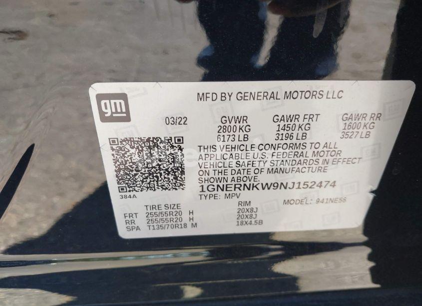 Photo 9 of 2022 Chevrolet Traverse FWD HIGH COUNTRY (VIN 1GNERNKW9NJ152474)