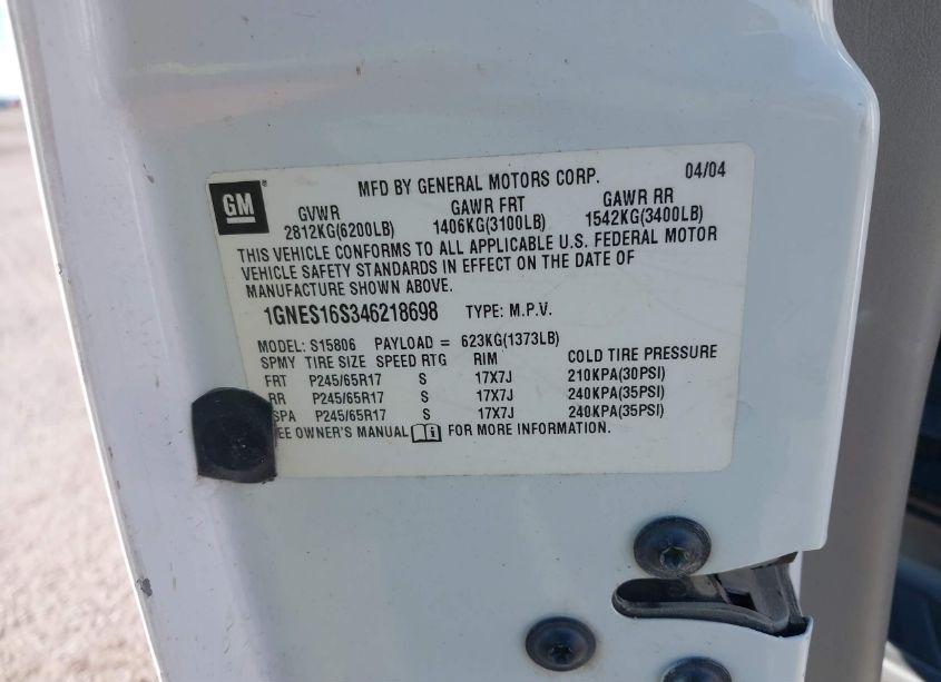 Photo 9 of 2004 Chevrolet Trailblazer EXT LS (VIN 1GNES16S346218698)