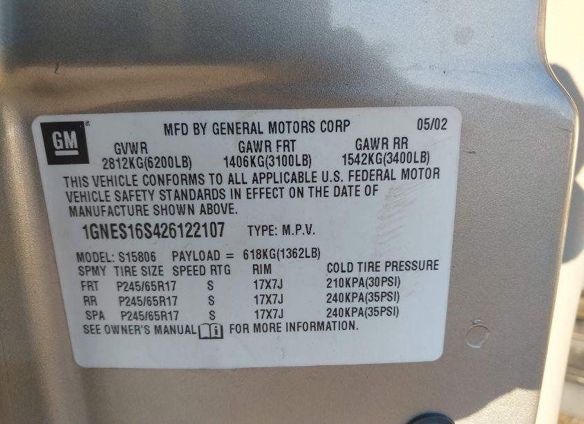 Photo 9 of 2002 Chevrolet Trailblazer EXT LT (VIN 1GNES16S426122107)