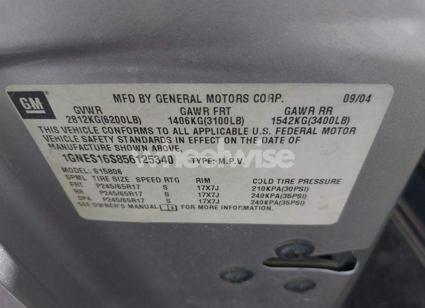 Photo 9 of 2005 Chevrolet Trailblazer EXT LS (VIN 1GNES16S856125340)