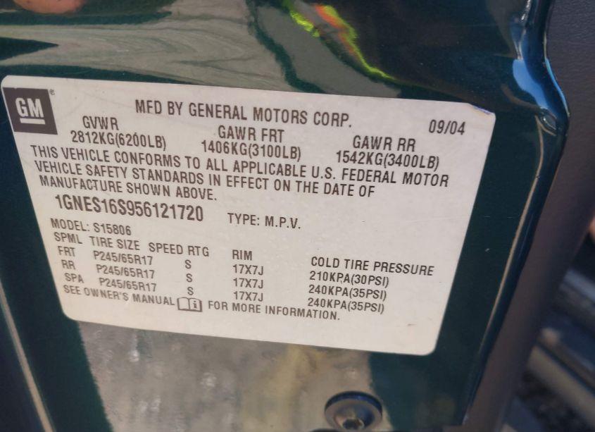 Photo 9 of 2005 Chevrolet Trailblazer EXT LS (VIN 1GNES16S956121720)