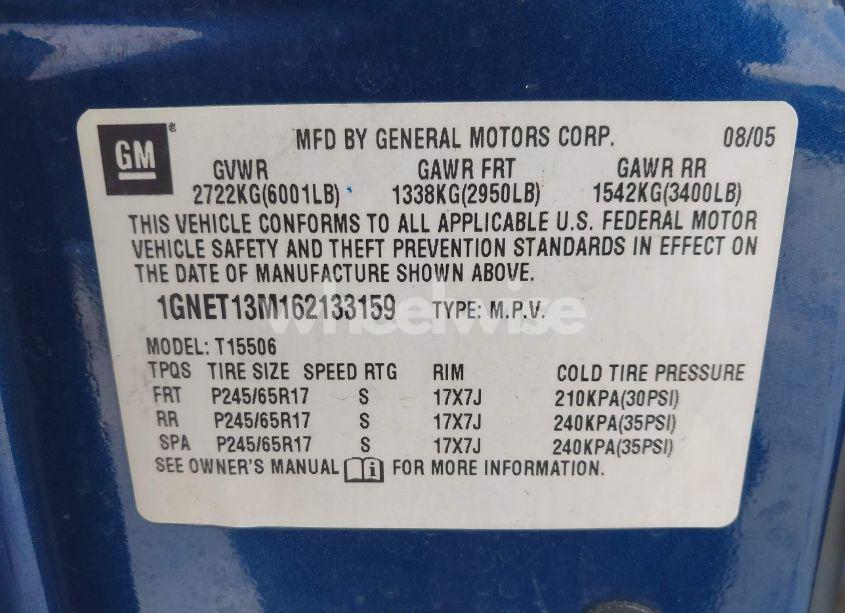 Photo 9 of 2006 Chevrolet Trailblazer LT (VIN 1GNET13M162133159)