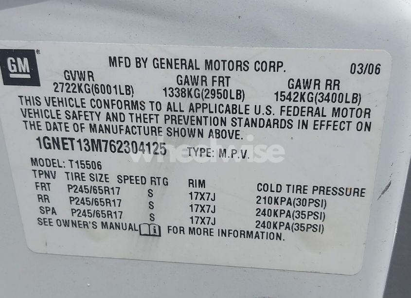 Photo 9 of 2006 Chevrolet Trailblazer LT (VIN 1GNET13M762304125)