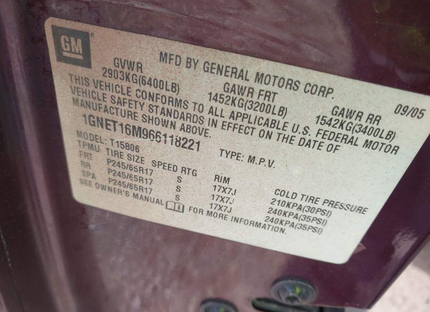 Photo 9 of 2006 Chevrolet Trailblazer EXT LT (VIN 1GNET16M966118221)