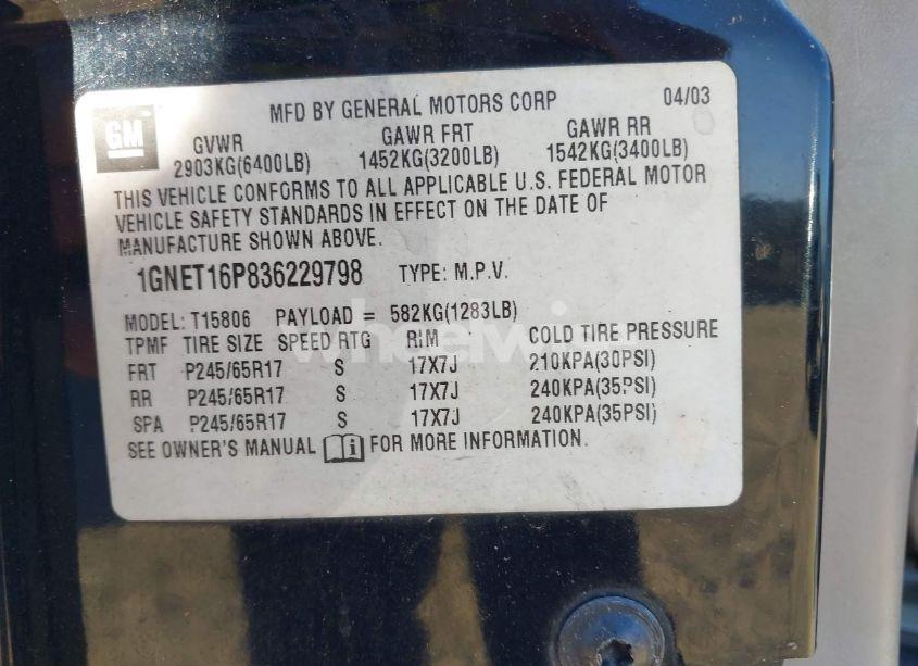 Photo 9 of 2003 Chevrolet Trailblazer EXT LT (VIN 1GNET16P836229798)