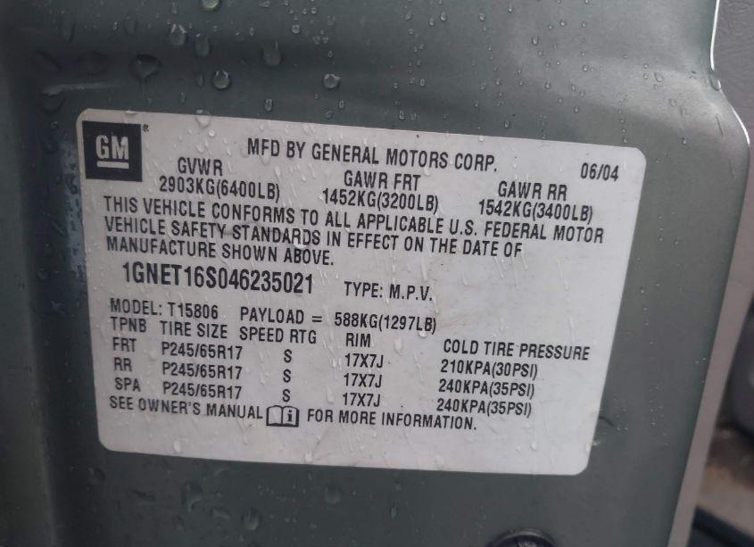 Photo 9 of 2004 Chevrolet Trailblazer EXT LS (VIN 1GNET16S046235021)