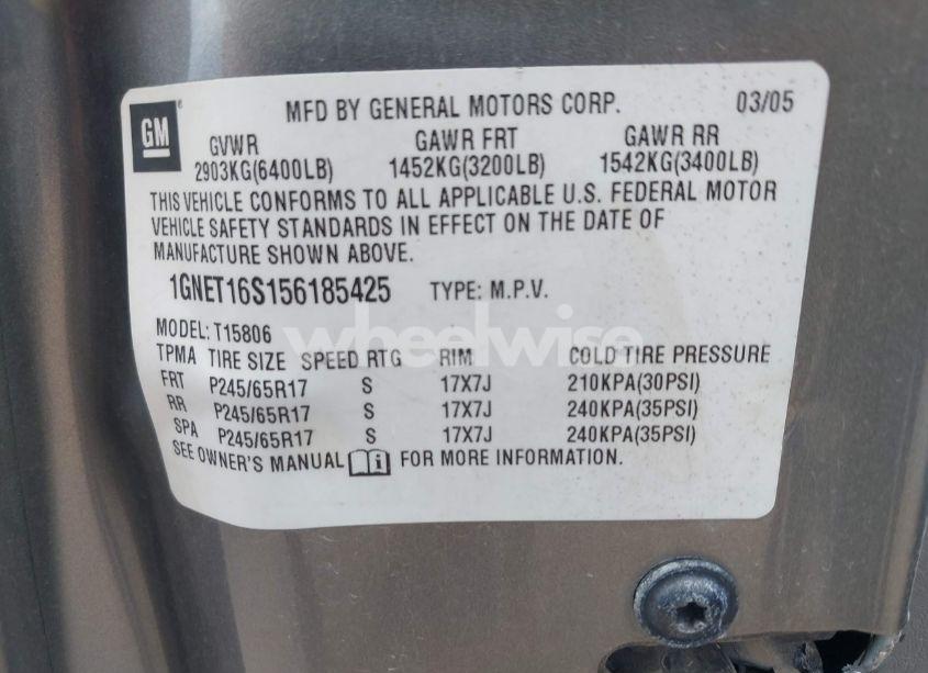 Photo 9 of 2005 Chevrolet Trailblazer EXT LT (VIN 1GNET16S156185425)