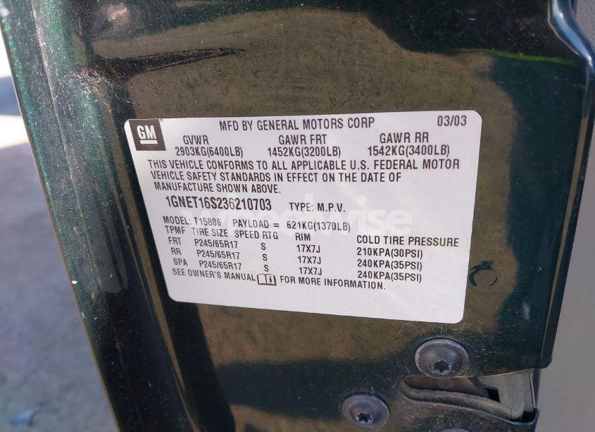 Photo 9 of 2003 Chevrolet Trailblazer EXT LT (VIN 1GNET16S236210703)