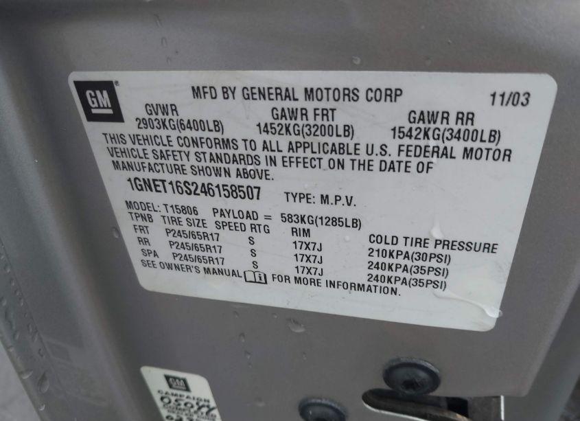 Photo 9 of 2004 Chevrolet Trailblazer EXT LT (VIN 1GNET16S246158507)