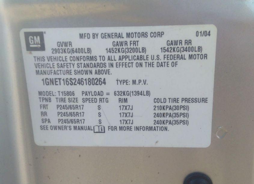 Photo 9 of 2004 Chevrolet Trailblazer EXT LS (VIN 1GNET16S246180264)