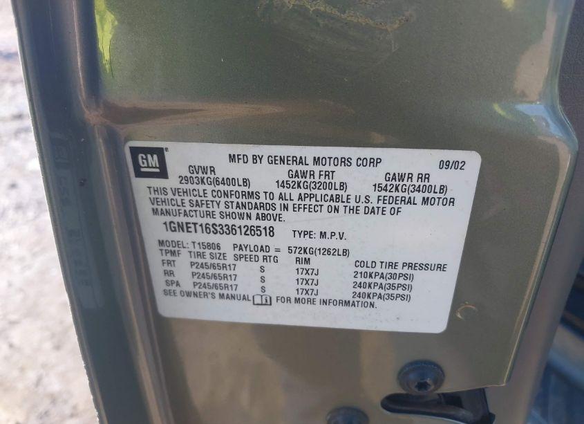 Photo 9 of 2003 Chevrolet Trailblazer EXT LT (VIN 1GNET16S336126518)