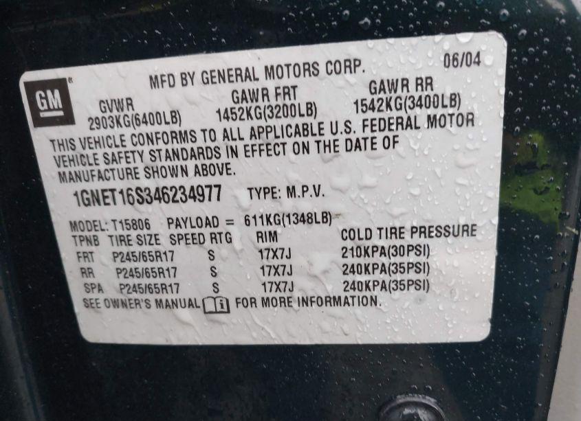 Photo 9 of 2004 Chevrolet Trailblazer EXT LT (VIN 1GNET16S346234977)