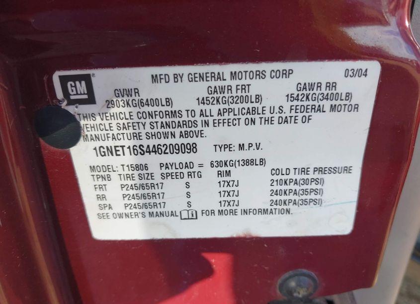 Photo 9 of 2004 Chevrolet Trailblazer EXT LS (VIN 1GNET16S446209098)