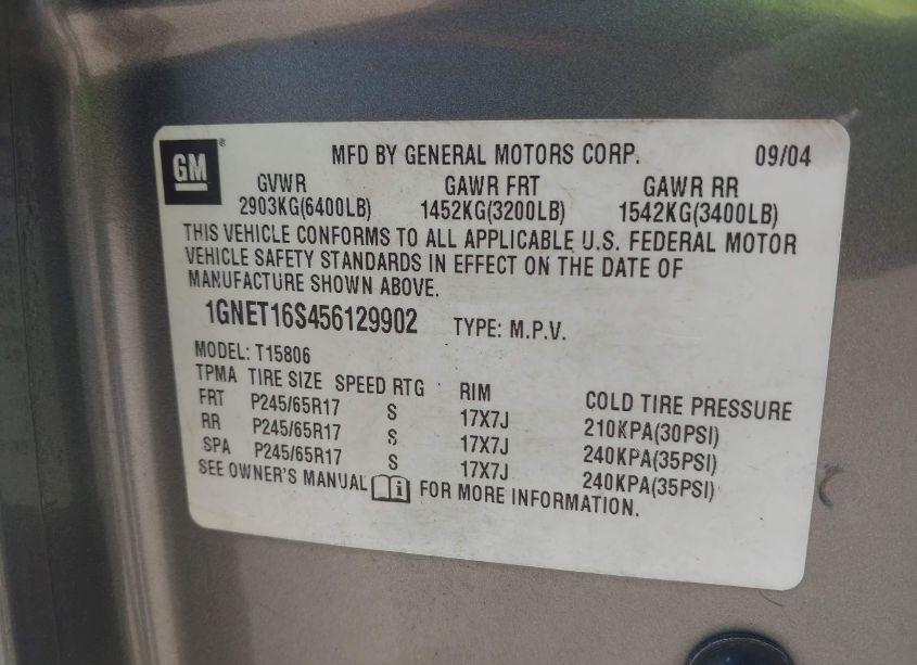 Photo 9 of 2005 Chevrolet Trailblazer EXT LS (VIN 1GNET16S456129902)