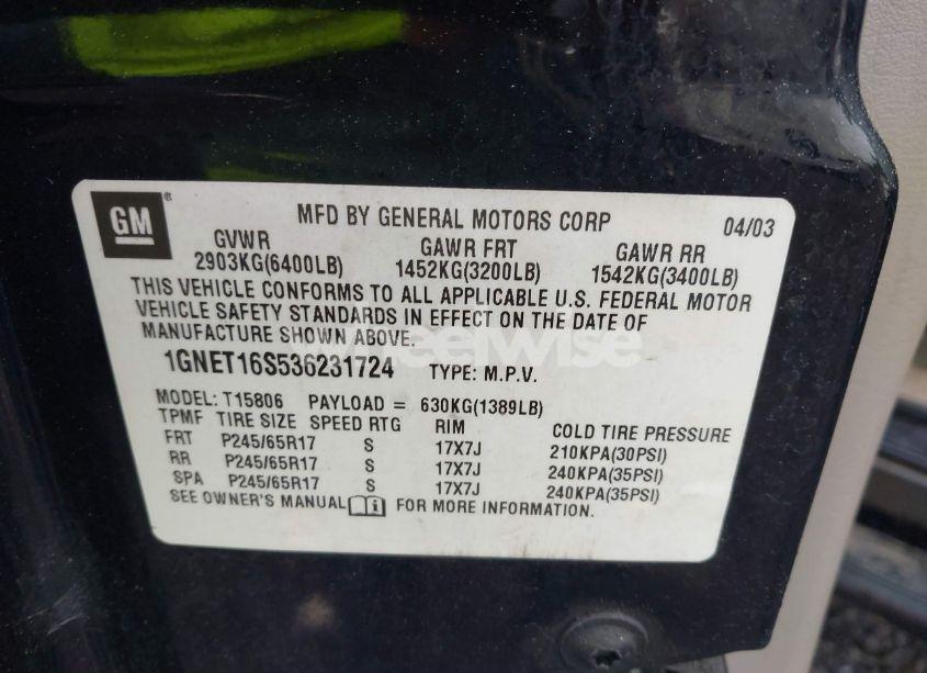 Photo 9 of 2003 Chevrolet Trailblazer EXT LT (VIN 1GNET16S536231724)