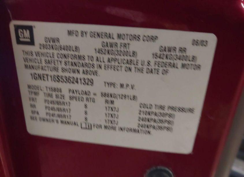 Photo 9 of 2003 Chevrolet Trailblazer EXT LT (VIN 1GNET16S536241329)