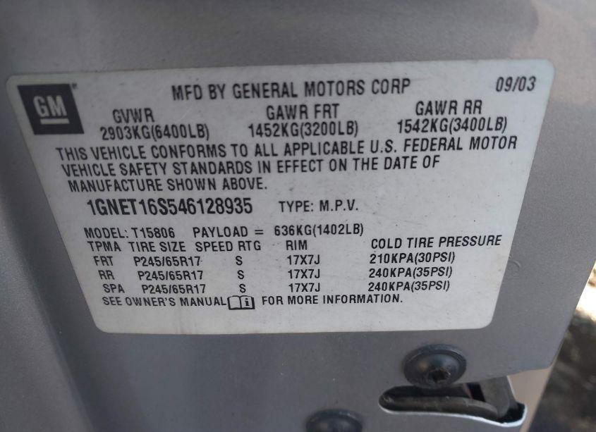 Photo 9 of 2004 Chevrolet Trailblazer EXT LS (VIN 1GNET16S546128935)