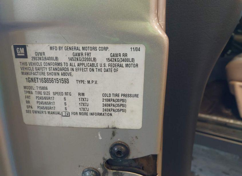 Photo 9 of 2005 Chevrolet Trailblazer EXT LS/EXT LT (VIN 1GNET16S656151593)