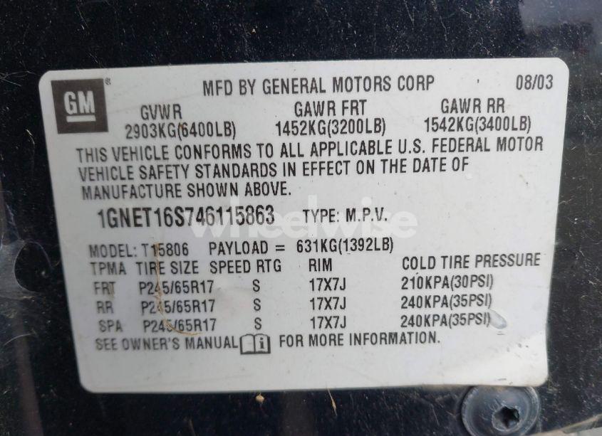 Photo 9 of 2004 Chevrolet Trailblazer EXT LS (VIN 1GNET16S746115863)