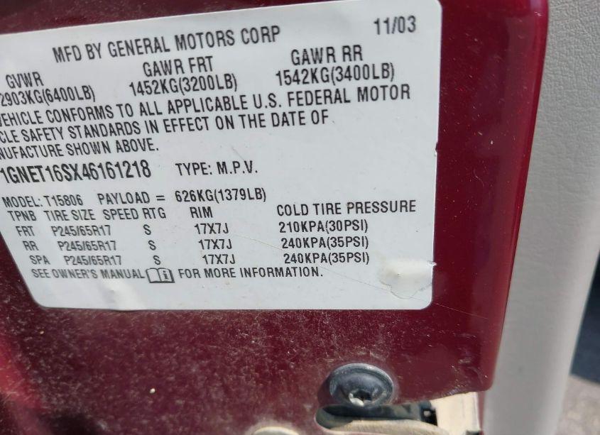 Photo 9 of 2004 Chevrolet Trailblazer EXT LS (VIN 1GNET16SX46161218)