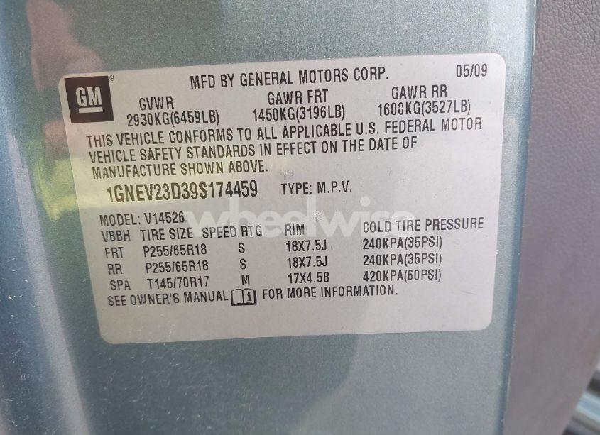 Photo 9 of 2009 Chevrolet Traverse LT (VIN 1GNEV23D39S174459)