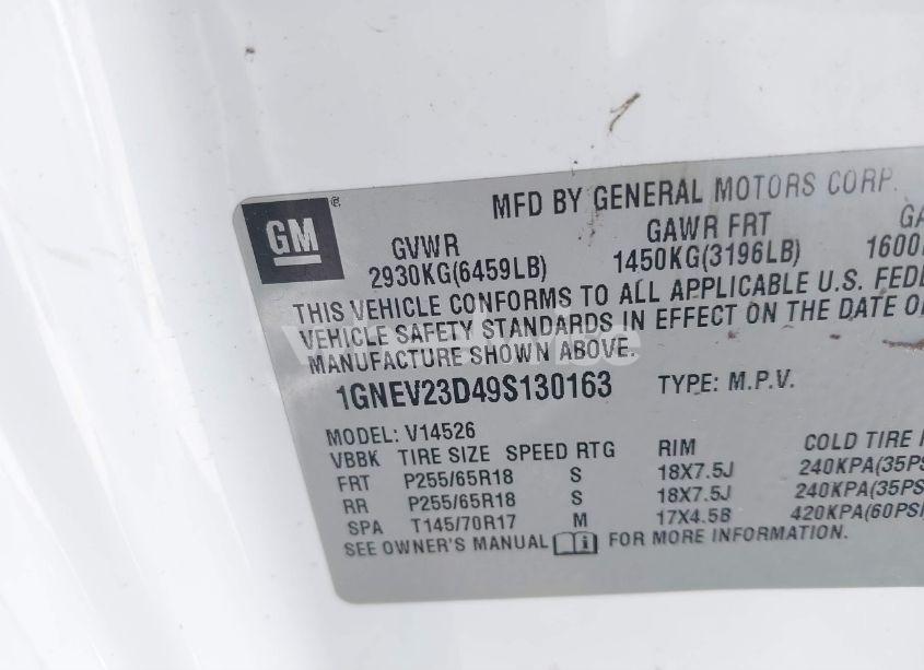 Photo 9 of 2009 Chevrolet Traverse LT (VIN 1GNEV23D49S130163)