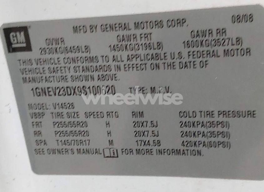 Photo 9 of 2009 Chevrolet Traverse LT (VIN 1GNEV23DX9S100620)