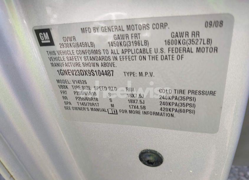 Photo 9 of 2009 Chevrolet Traverse LT (VIN 1GNEV23DX9S104487)