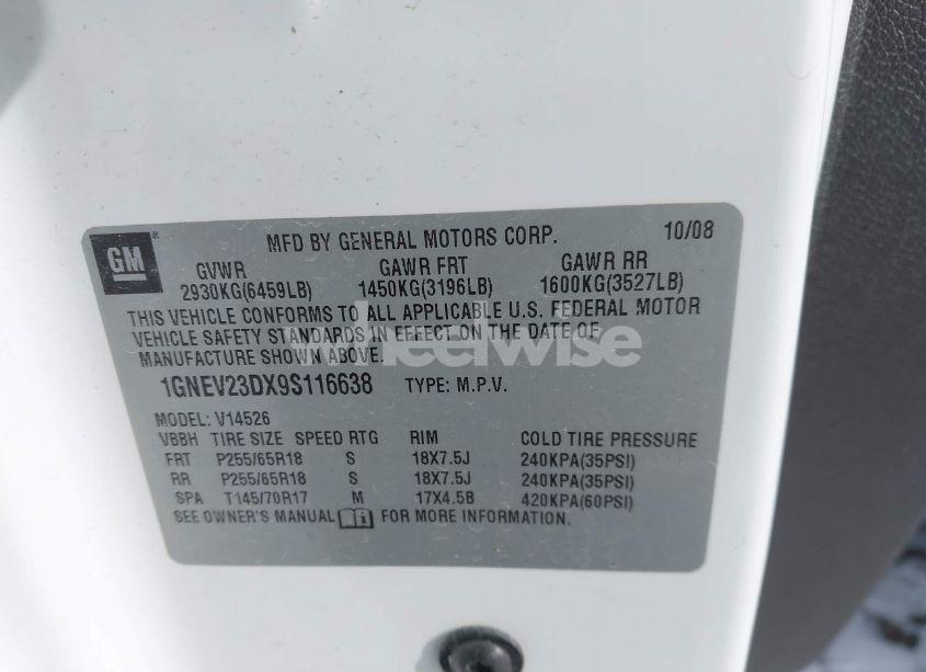 Photo 9 of 2009 Chevrolet Traverse LT (VIN 1GNEV23DX9S116638)