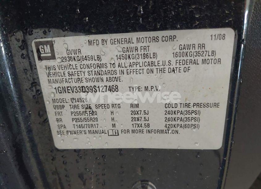 Photo 9 of 2009 Chevrolet Traverse LTZ (VIN 1GNEV33D39S127468)