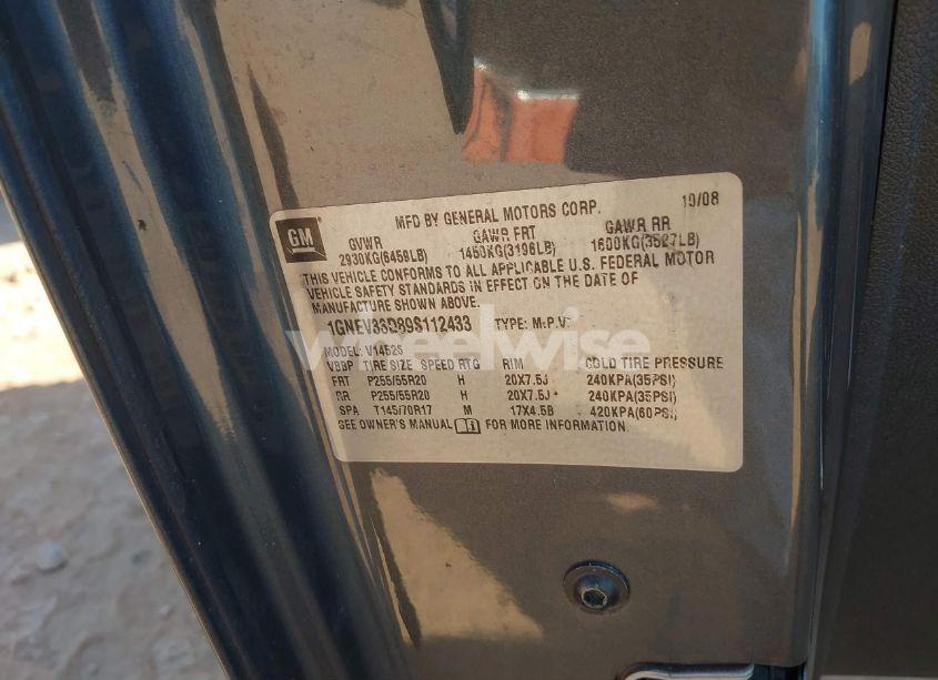 Photo 9 of 2009 Chevrolet Traverse LTZ (VIN 1GNEV33D89S112433)