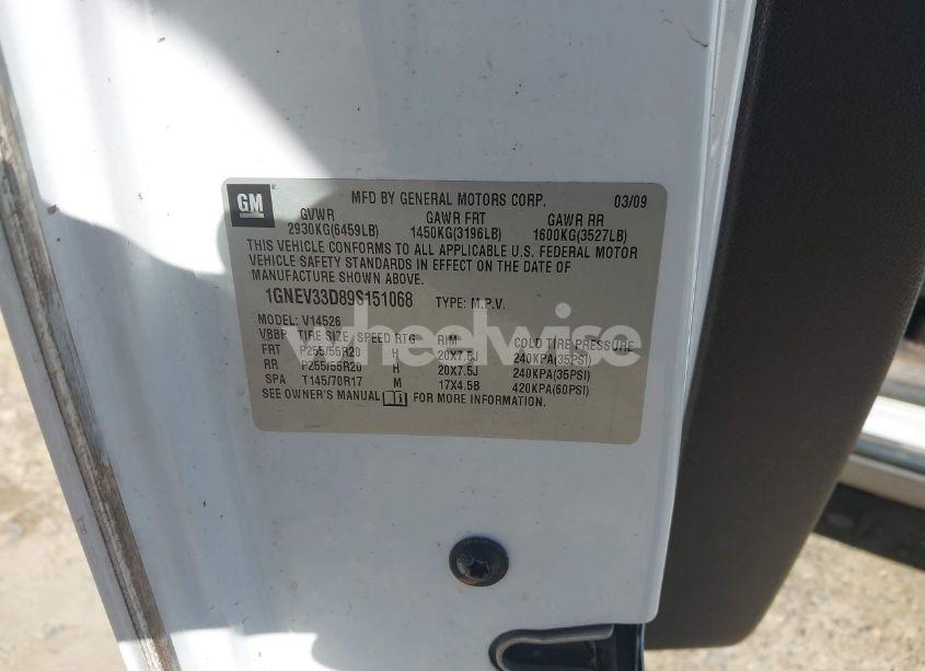 Photo 9 of 2009 Chevrolet Traverse LTZ (VIN 1GNEV33D89S151068)