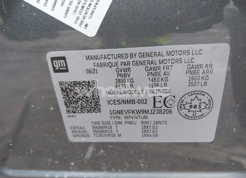 Photo 9 of 2021 Chevrolet Traverse AWD LS (VIN 1GNEVFKW9MJ238206)