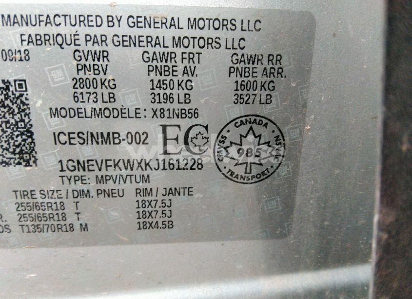 Photo 9 of 2019 Chevrolet Traverse LS (VIN 1GNEVFKWXKJ161228)