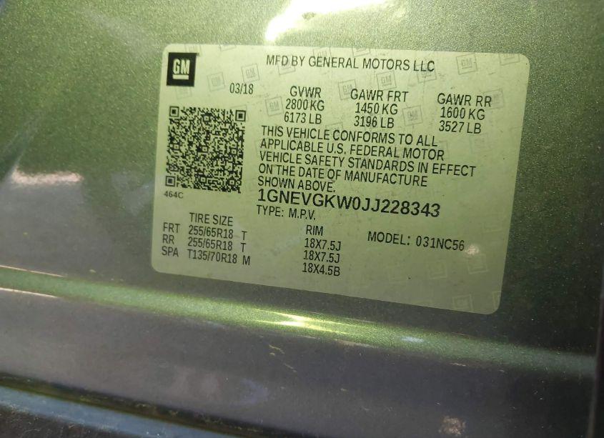 Photo 9 of 2018 Chevrolet Traverse 1LT (VIN 1GNEVGKW0JJ228343)